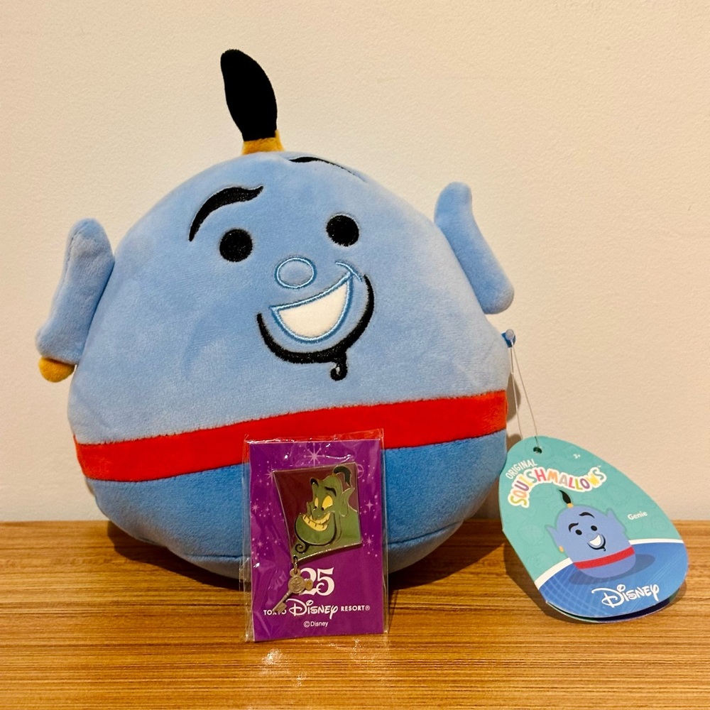 Squishmallows 6.5” Genie Disney Aladdin Plush With Tag And Genie 25 Pin Bundle